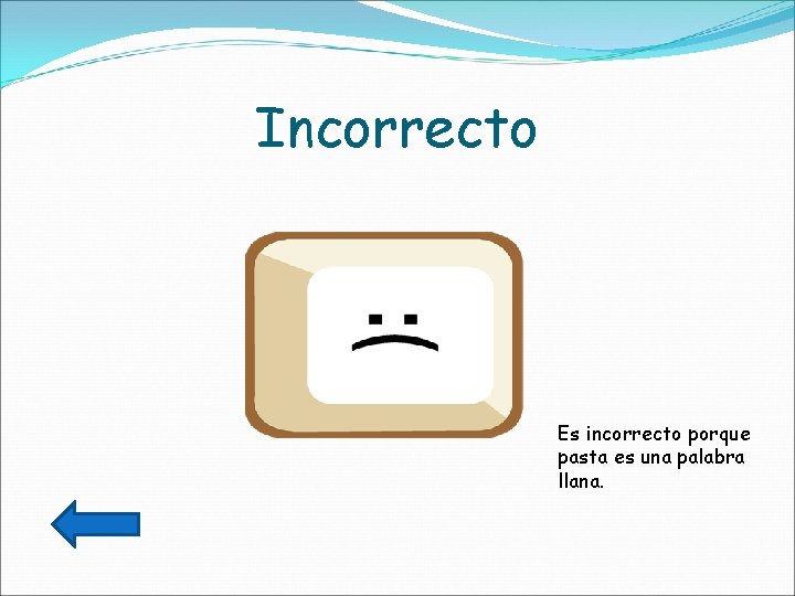 Incorrecto Es incorrecto porque pasta es una palabra llana. 