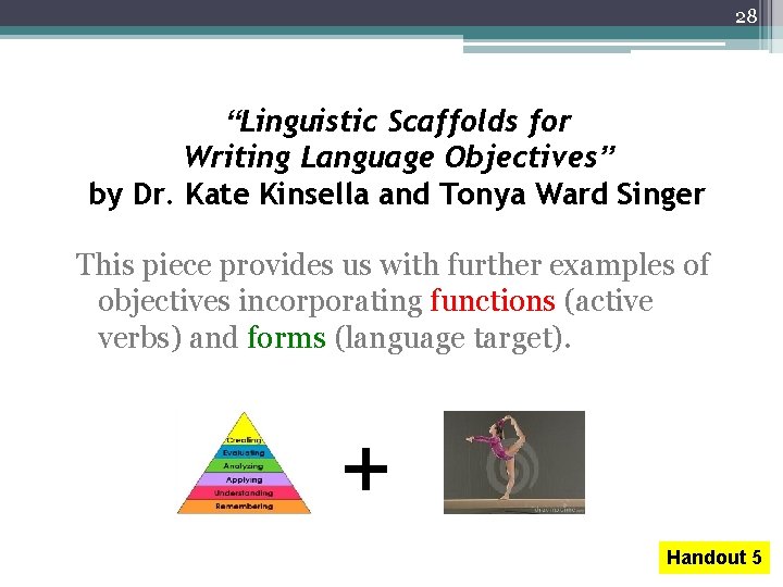 28 “Linguistic Scaffolds for Writing Language Objectives” by Dr. Kate Kinsella and Tonya Ward