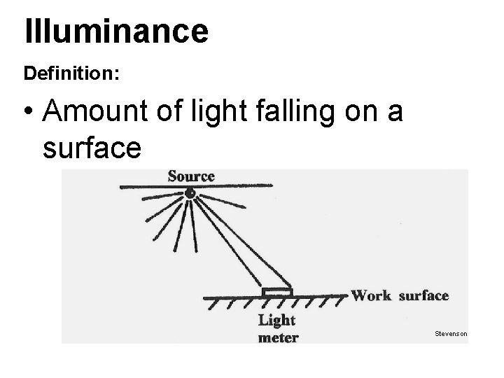 Illuminance Definition: • Amount of light falling on a surface Stevenson 