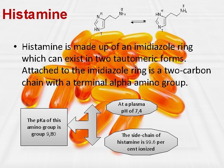 Histamine • Histamine is made up of an imidiazole ring which can exist in