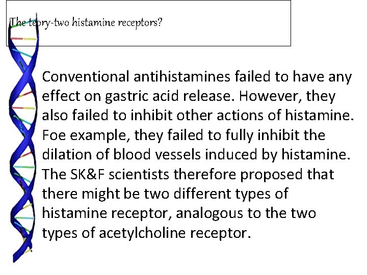 The teory-two histamine receptors? Conventional antihistamines failed to have any effect on gastric acid
