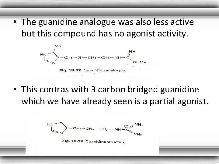  • The guanidine analogue was also less active but this compound has no