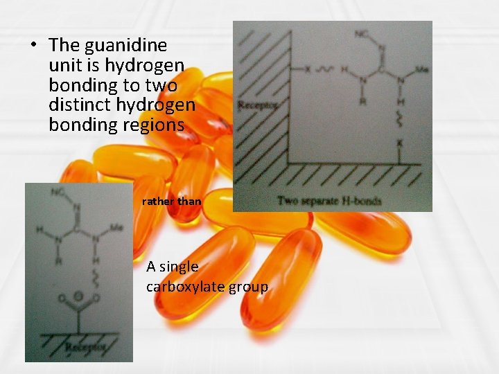  • The guanidine unit is hydrogen bonding to two distinct hydrogen bonding regions