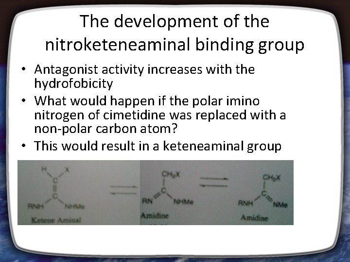 The development of the nitroketeneaminal binding group • Antagonist activity increases with the hydrofobicity