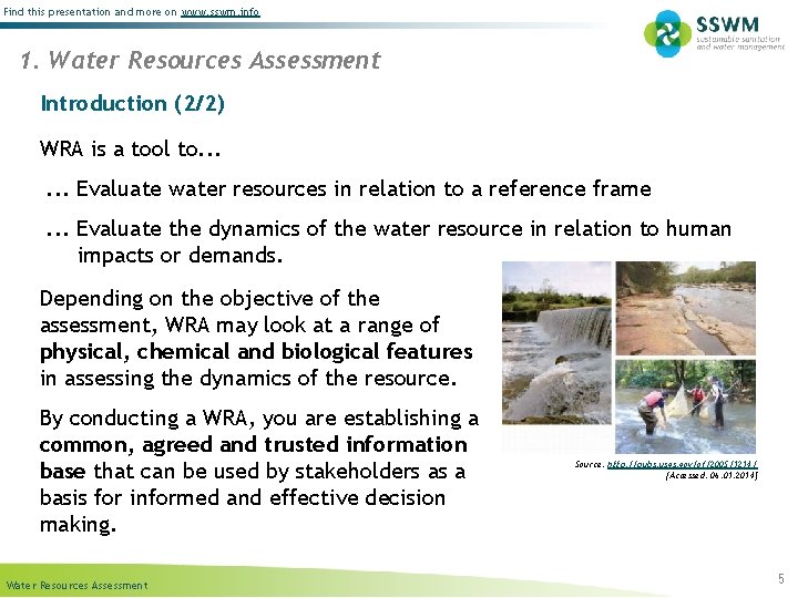 Find this presentation and more on www. sswm. info 1. Water Resources Assessment Introduction