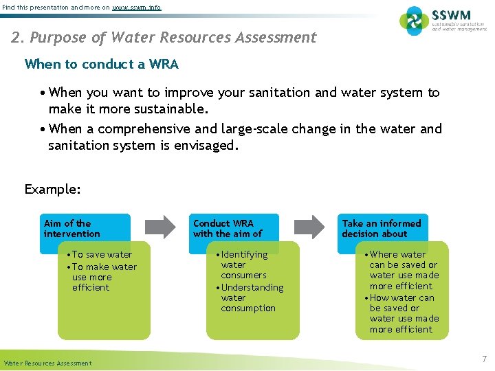 Find this presentation and more on www. sswm. info 2. Purpose of Water Resources