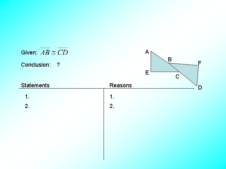 A Given: Conclusion: B ? E Statements Reasons 1. 2. F C D 
