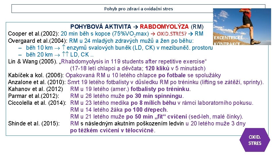 Pohyb pro zdraví a oxidační stres POHYBOVÁ AKTIVITA → RABDOMYOLÝZA (RM) Cooper et al.