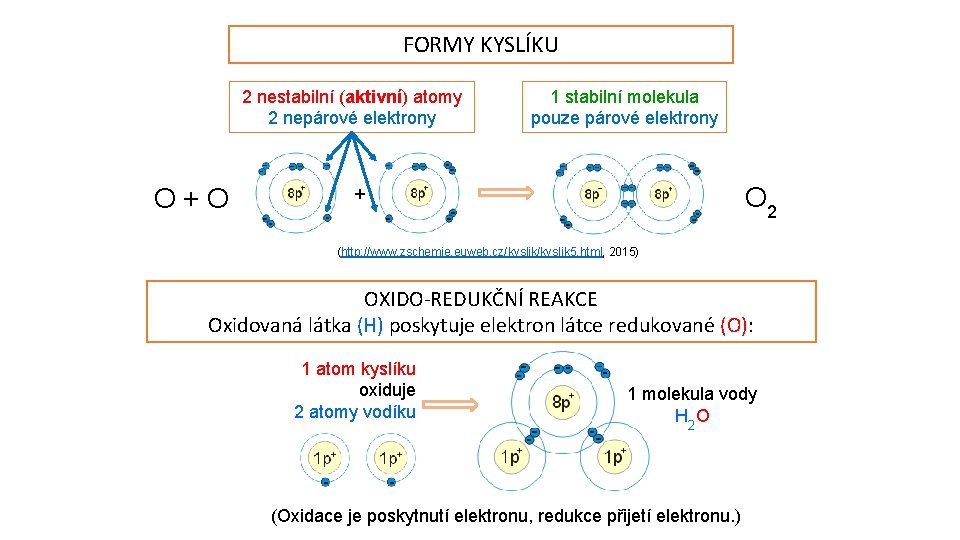 FORMY KYSLÍKU 2 nestabilní (aktivní) atomy 2 nepárové elektrony O+O 1 stabilní molekula pouze