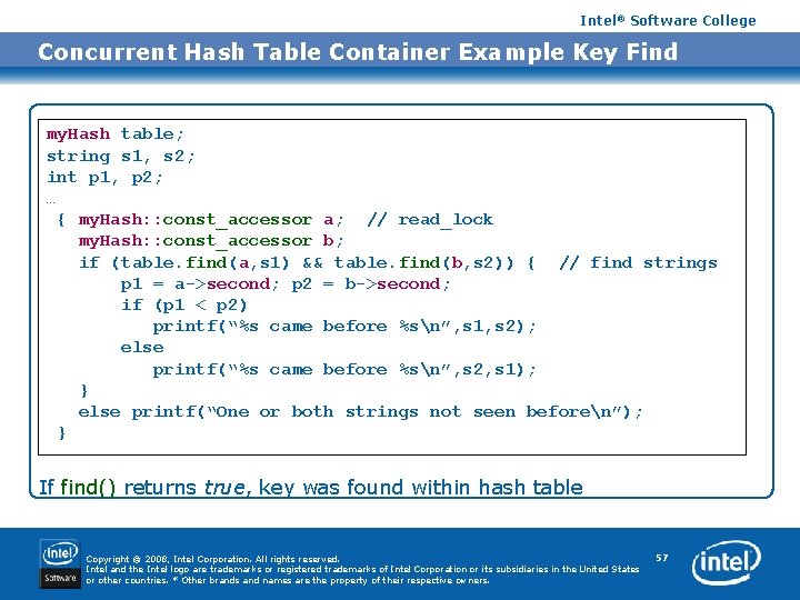 Intel® Software College Concurrent Hash Table Container Example Key Find my. Hash table; string