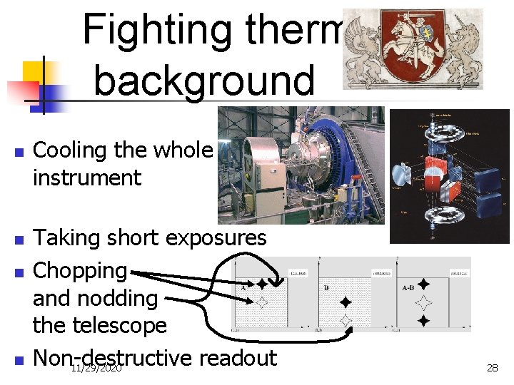 Fighting thermal background n n Cooling the whole instrument Taking short exposures Chopping and