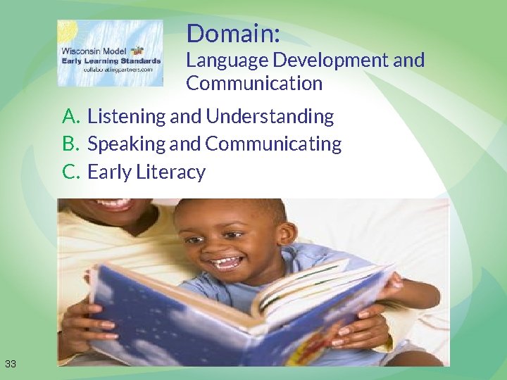 Domain: Language Development and Communication A. Listening and Understanding B. Speaking and Communicating C.