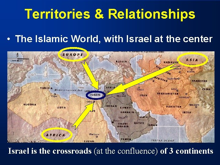 Territories & Relationships • The Islamic World, with Israel at the center Israel is