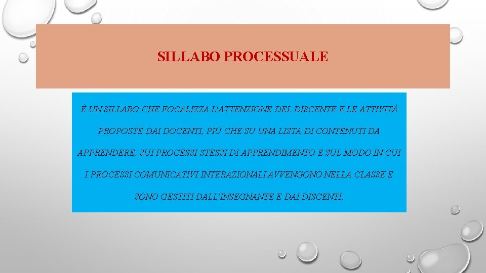 SILLABO PROCESSUALE È UN SILLABO CHE FOCALIZZA L'ATTENZIONE DEL DISCENTE E LE ATTIVITÀ PROPOSTE