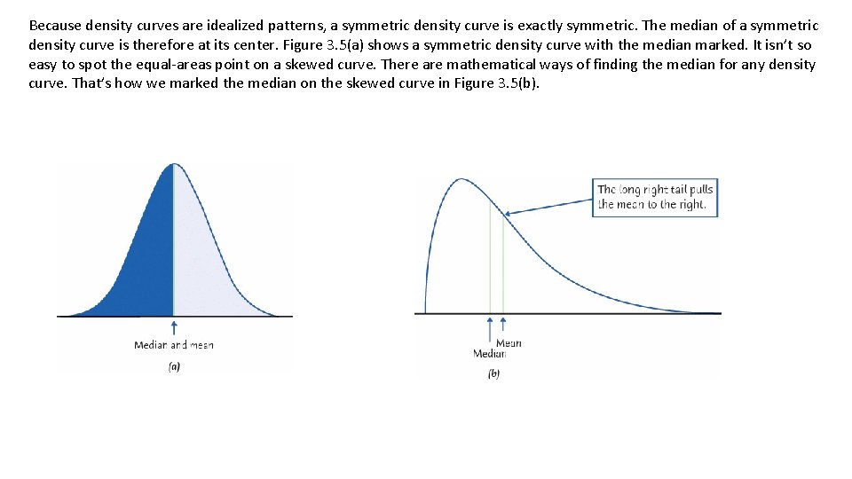 Because density curves are idealized patterns, a symmetric density curve is exactly symmetric. The Because density curves are idealized patterns, a symmetric density curve is exactly symmetric. The