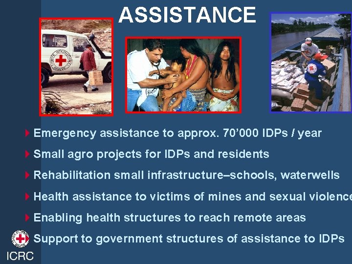 ASSISTANCE 4 Emergency assistance to approx. 70’ 000 IDPs / year 4 Small agro