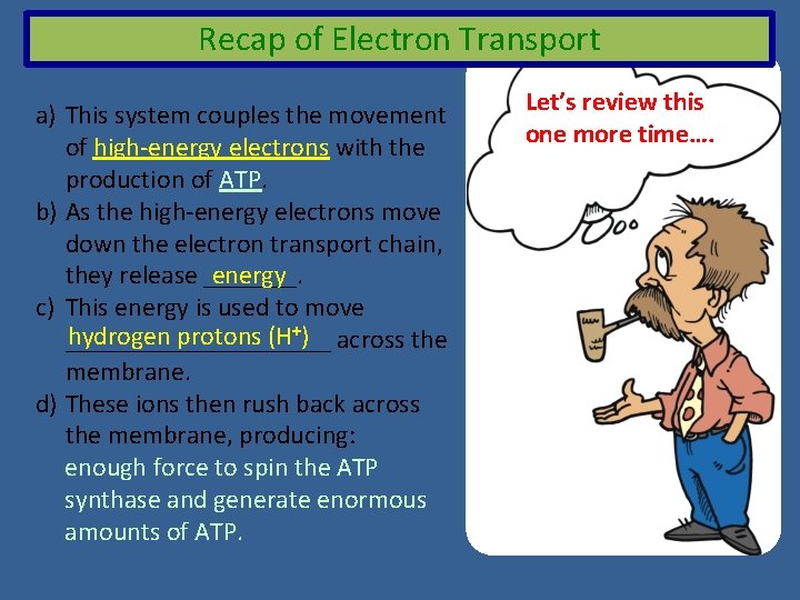 Recap of Electron Transport a) This system couples the movement of high-energy electrons with