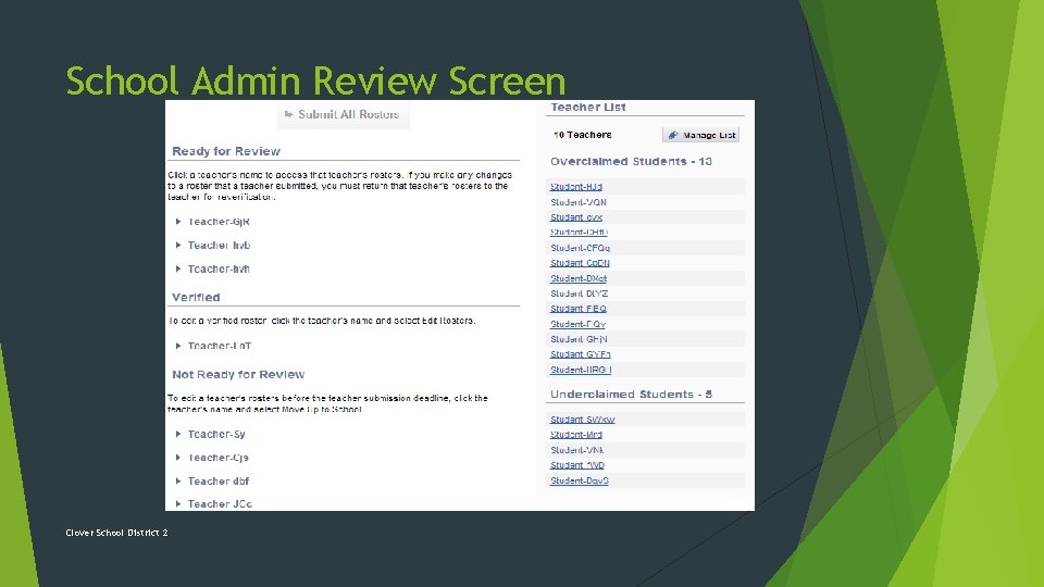 School Admin Review Screen Clover School District 2 