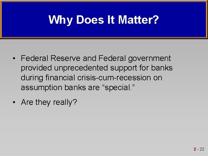 Why Does It Matter? • Federal Reserve and Federal government provided unprecedented support for