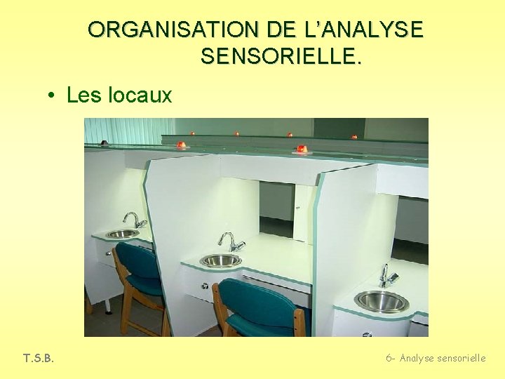 ORGANISATION DE L’ANALYSE SENSORIELLE. • Les locaux T. S. B. 6 - Analyse sensorielle