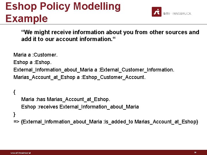 Eshop Policy Modelling Example “We might receive information about you from other sources and