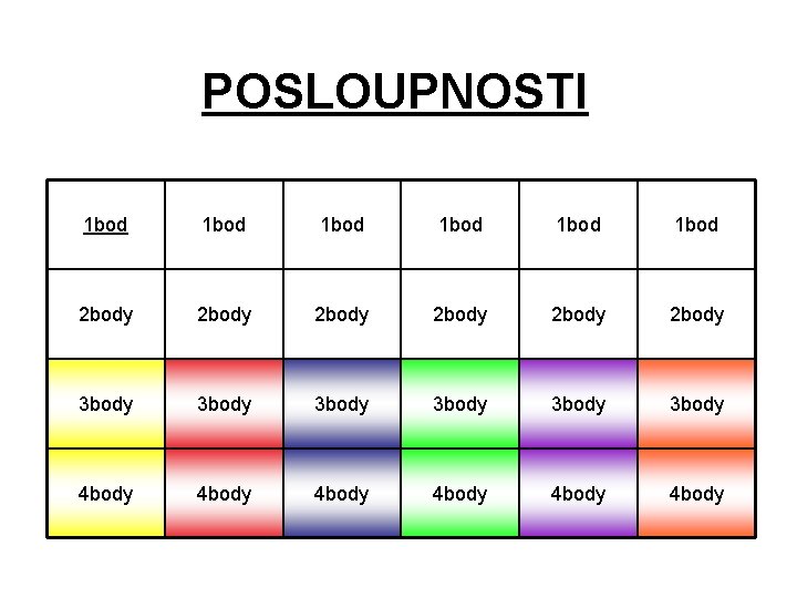 POSLOUPNOSTI 1 bod 1 bod 2 body 2 body 3 body 3 body 4