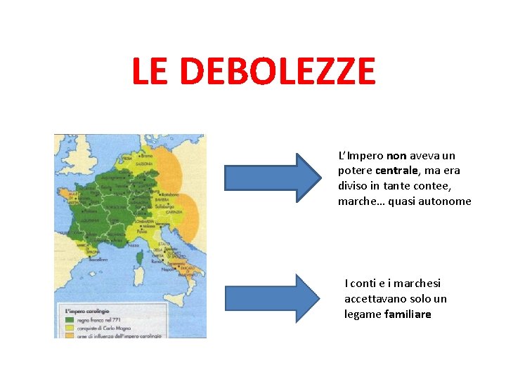 LE DEBOLEZZE L’Impero non aveva un potere centrale, ma era diviso in tante contee,