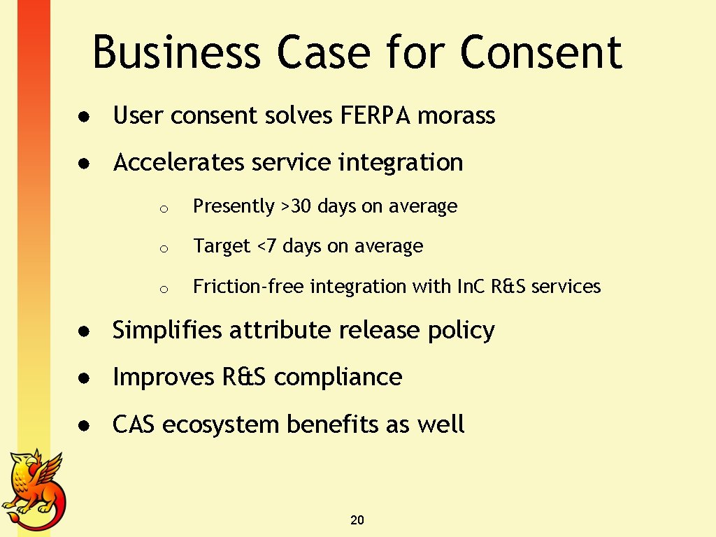 Business Case for Consent ● User consent solves FERPA morass ● Accelerates service integration