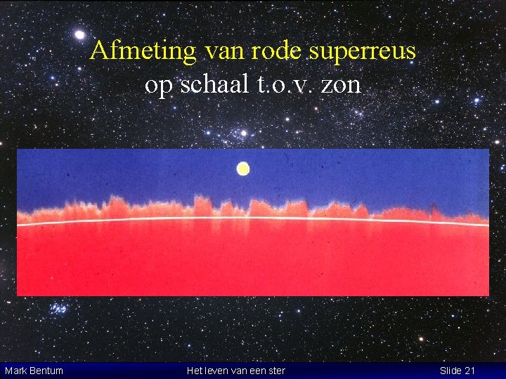 Afmeting van rode superreus op schaal t. o. v. zon Mark Bentum Het leven