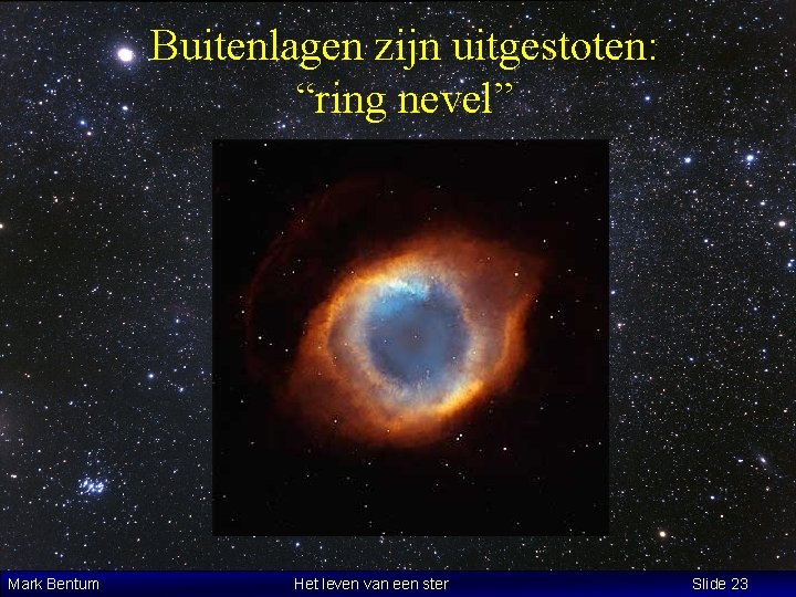 Buitenlagen zijn uitgestoten: “ring nevel” Mark Bentum Het leven van een ster Slide 23
