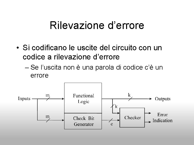 Rilevazione d’errore • Si codificano le uscite del circuito con un codice a rilevazione