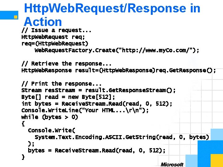 Http. Web. Request/Response in Action // Issue a request. . . Http. Web. Request