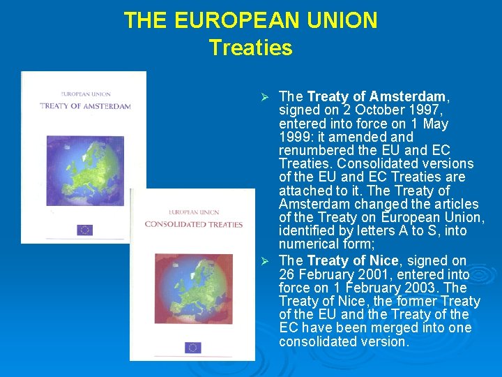 THE EUROPEAN UNION Treaties The Treaty of Amsterdam, signed on 2 October 1997, entered