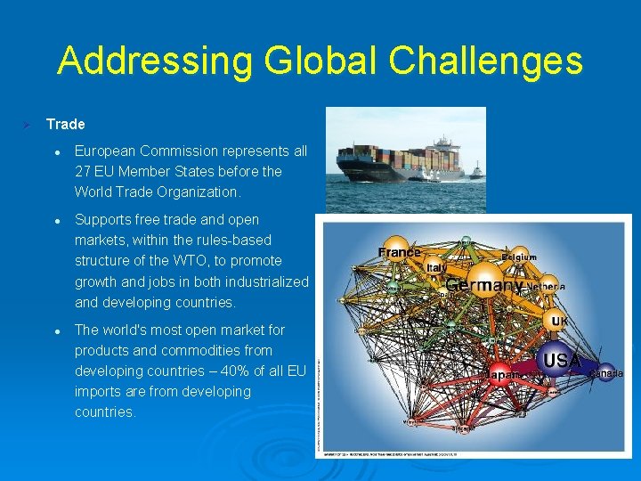 Addressing Global Challenges Ø Trade l l l European Commission represents all 27 EU