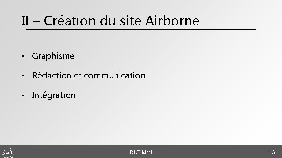 II – Création du site Airborne • Graphisme • Rédaction et communication • Intégration