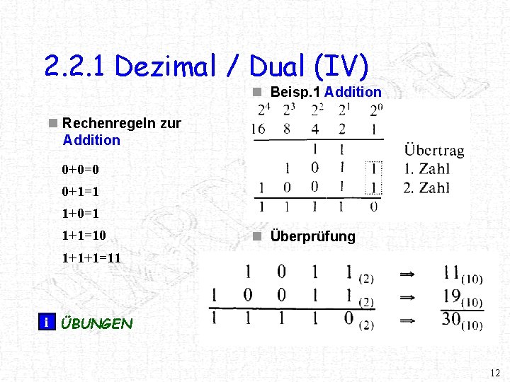 2. 2. 1 Dezimal / Dual (IV) n Beisp. 1 Addition n Rechenregeln zur