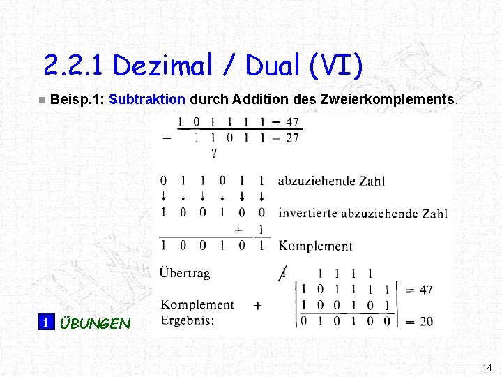 2. 2. 1 Dezimal / Dual (VI) n Beisp. 1: Subtraktion durch Addition des