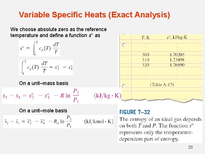Variable Specific Heats (Exact Analysis) We choose absolute zero as the reference temperature and Variable Specific Heats (Exact Analysis) We choose absolute zero as the reference temperature and