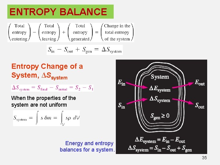 ENTROPY BALANCE Entropy Change of a System, ∆Ssystem When the properties of the system ENTROPY BALANCE Entropy Change of a System, ∆Ssystem When the properties of the system