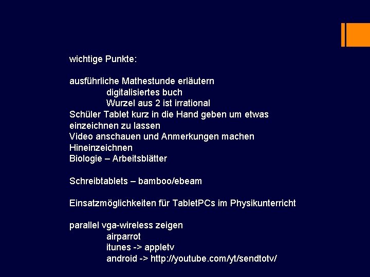 wichtige Punkte: ausführliche Mathestunde erläutern digitalisiertes buch Wurzel aus 2 ist irrational Schüler Tablet