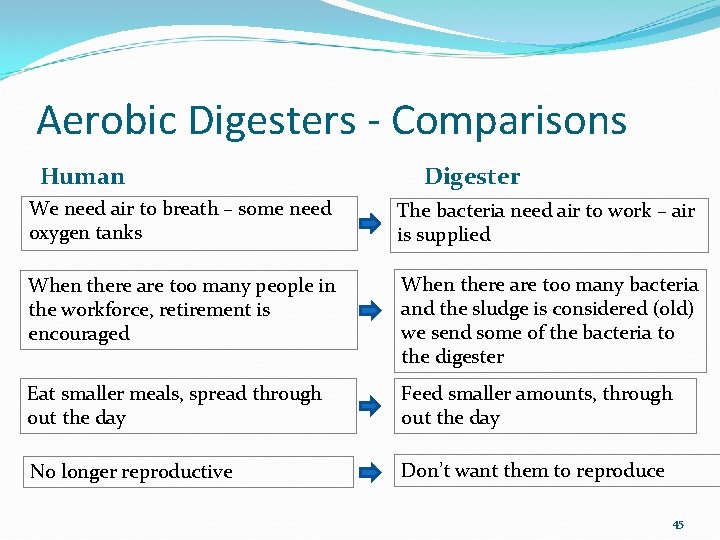 Aerobic Digesters - Comparisons Human Digester We need air to breath – some need