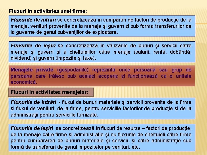 Fluxuri in activitatea unei firme: Fluxurile de intrări se concretizează în cumpărări de factori