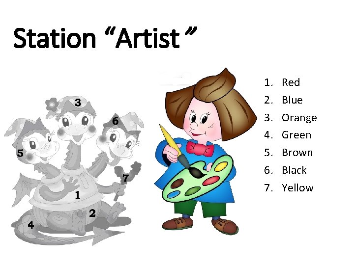 Station “Artist” 1. 2. 3. 4. 5. 6. 7. Red Blue Orange Green Brown