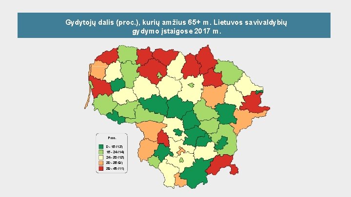 Gydytojų dalis (proc. ), kurių amžius 65+ m. Lietuvos savivaldybių gydymo įstaigose 2017 m.