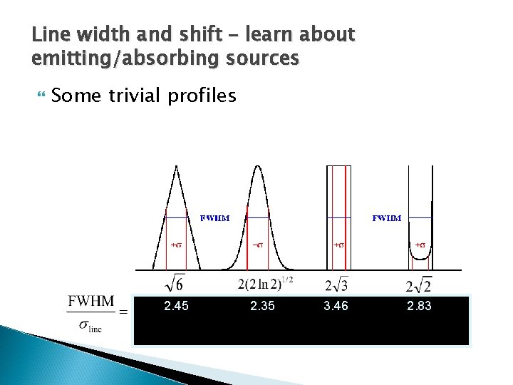 Line width and shift – learn about emitting/absorbing sources Some trivial profiles 2. 45