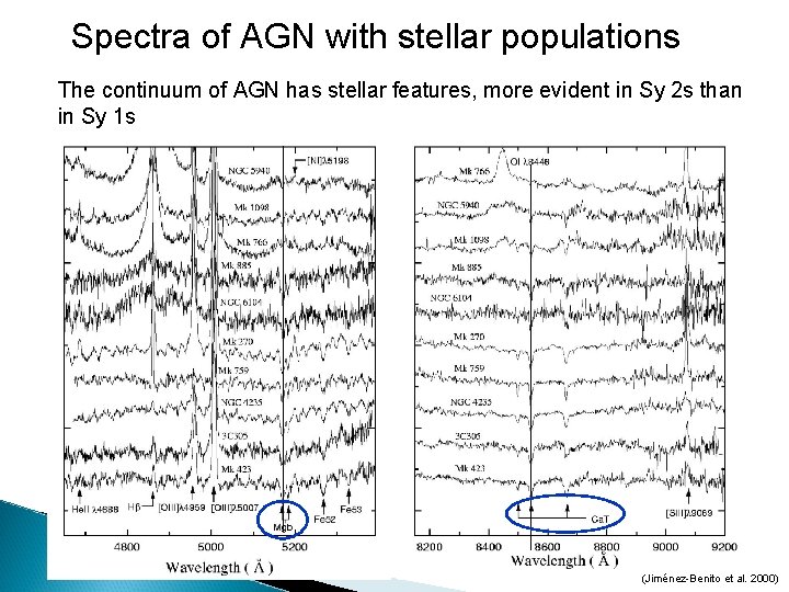 Spectra of AGN with stellar populations The continuum of AGN has stellar features, more