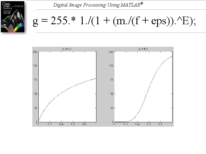 Digital Image Processing Using MATLAB® g = 255. * 1. /(1 + (m. /(f