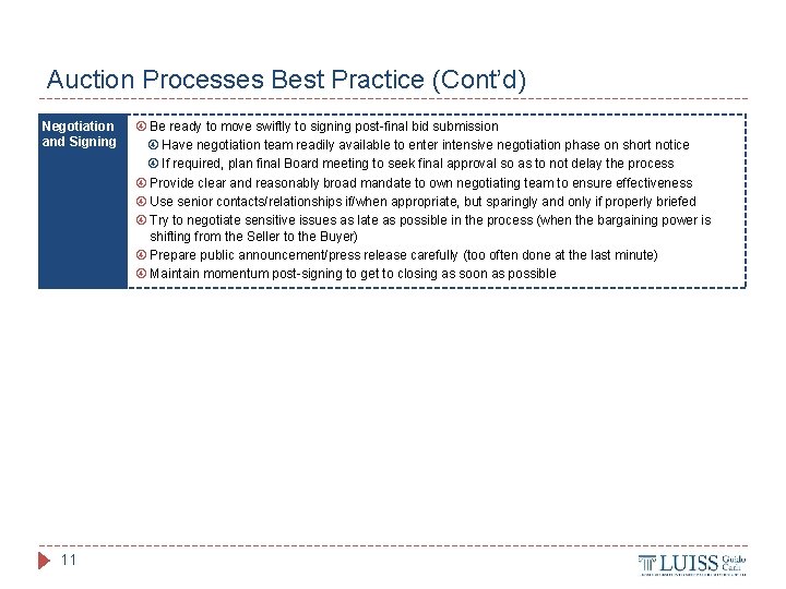 Auction Processes Best Practice (Cont’d) Negotiation and Signing 11 Be ready to move swiftly