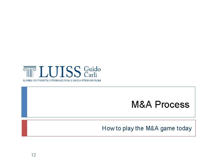 M&A Process How to play the M&A game today 12 