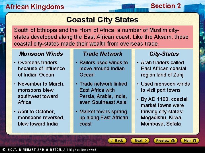 Section 2 African Kingdoms Coastal City States South of Ethiopia and the Horn of